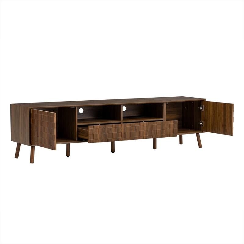 Modern 70" TV Stand for TVs up to 80", Entertainment Center Media Console Table with Solid Wood Legs and Open Storage