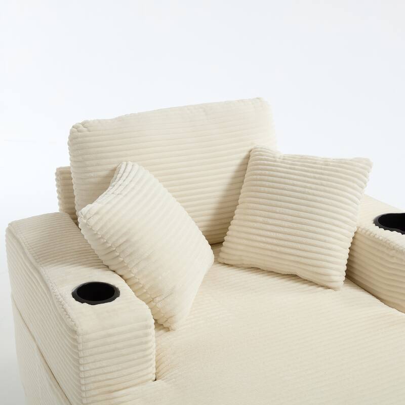 Corduroy Upholstered Chaise Lounge Sofa,Magazine bag,Detachable Cushions Deep Seat for Living Room Office
