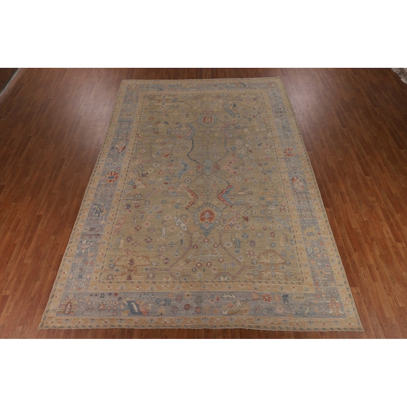 Vegetable Dye Oushak Oriental Large Area Rug Hand-Knotted Wool Carpet - 9'11"x 14'3"