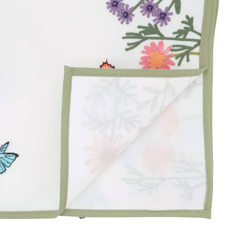 Embroidered Floral Butterfly Table Runner - Non-Reversible Decorative Table Runner, 16"x70"