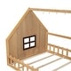 preview thumbnail 16 of 28, Wood Full Size House Floor Bed with Window,Fence and LED Lights