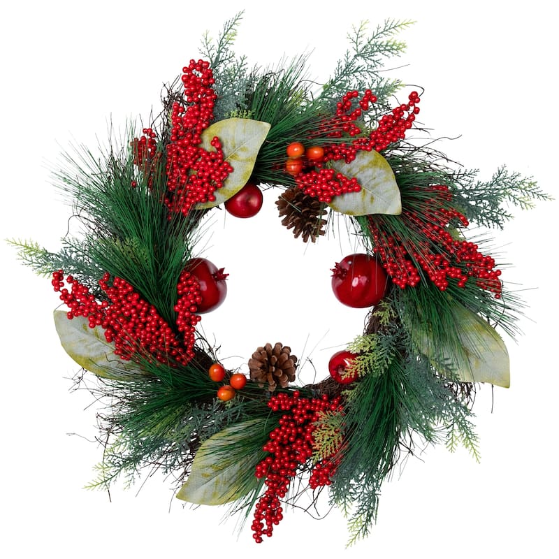 24" Autumn Harvest Mixed Berry, Pine Nut Thanksgiving Wreath - Unlit