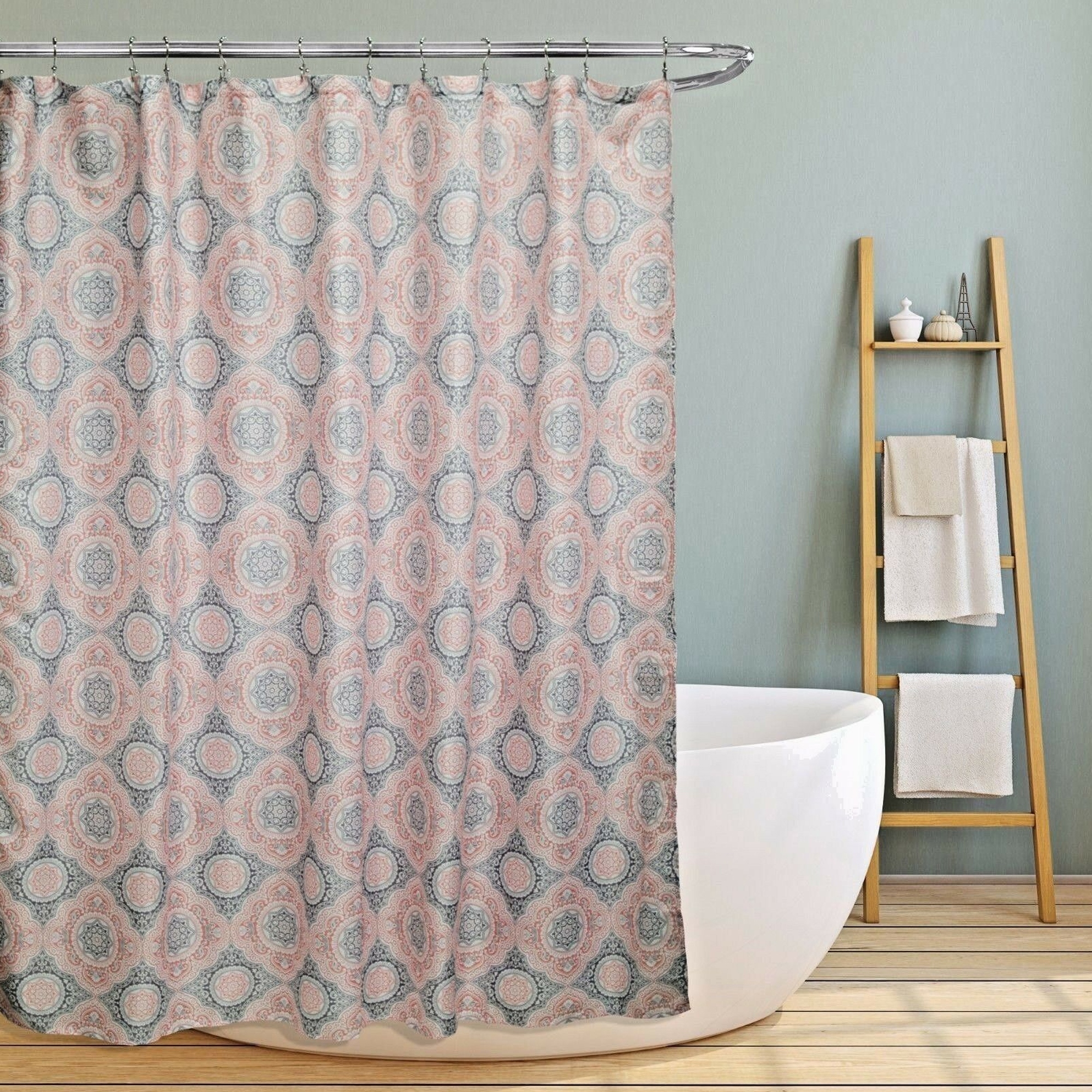 Coral Grey Spiral Medallion Design Fabric Shower Curtain 70