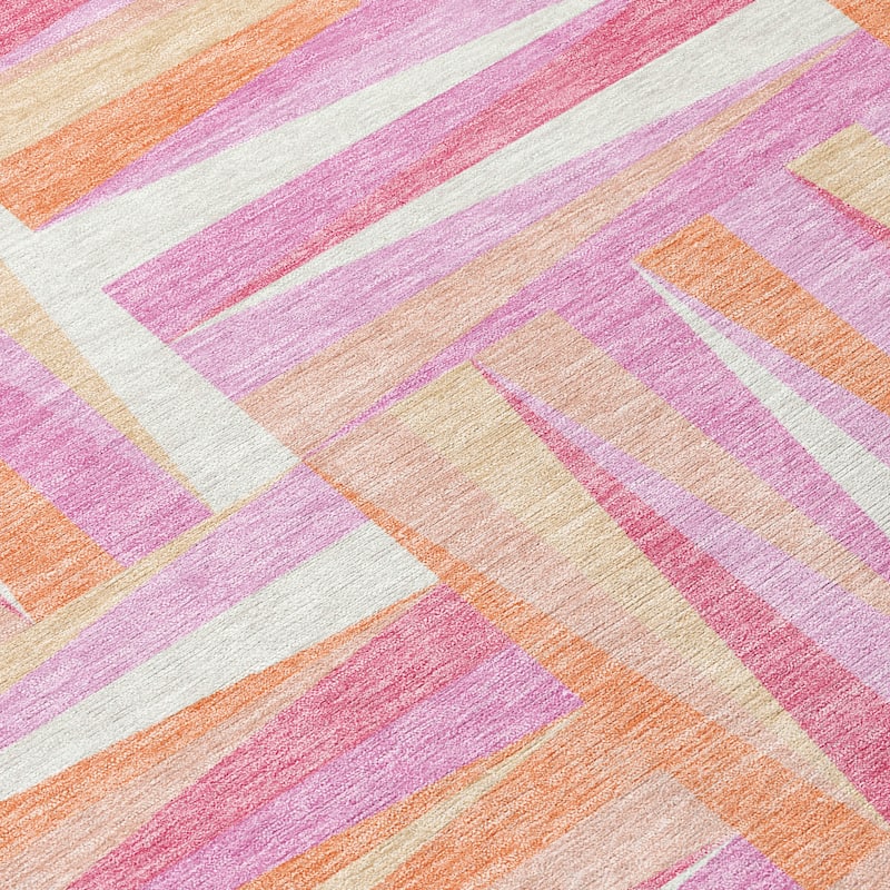 Machine Washable Indoor/ Outdoor Contemporary Mosaic Chantille Rug