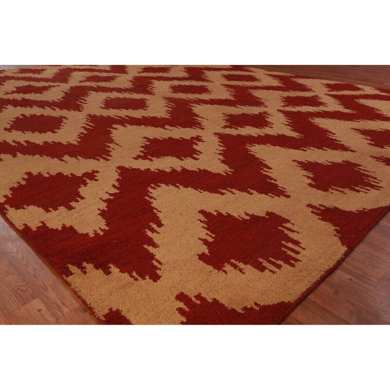Hand Knotted Oriental 100% Wool Carpet Modern Geometric Oranges & Rust Moroccan Area Rug - 11' 7'' X 9' 5''