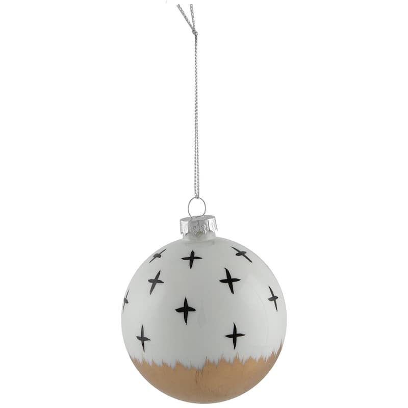 Abstract Glass Ball Christmas Ornaments - 3" (80mm) - White and Black - 6ct