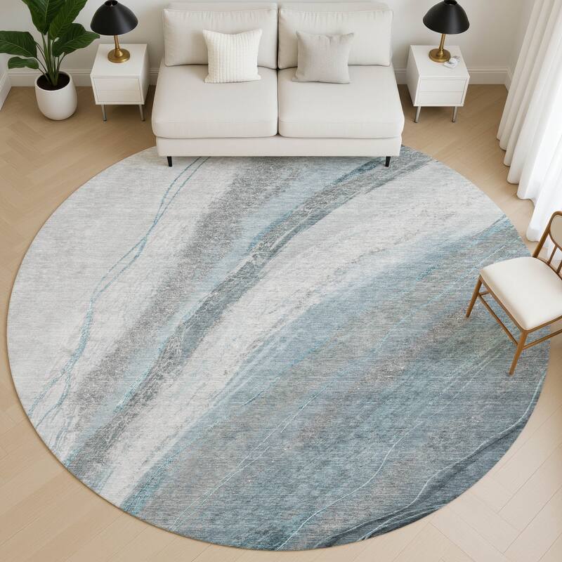 Premium Washable Super Soft Modern Motion Mayfield Rug - Teal - 8' x 8'