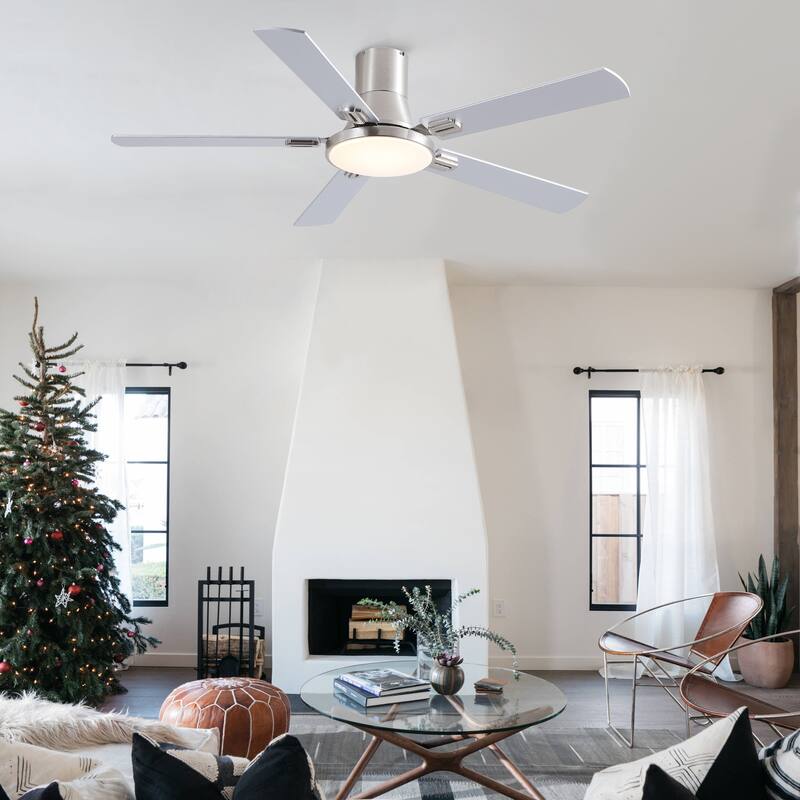 YUHAO AeroLite 48 in. Indoor White Low Profile Standard Ceiling Fan with Bright White Integrated LED Light Kit, Remote Included