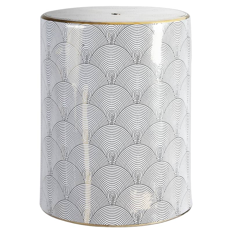 Fish Scale 17" Modern Ceramic Garden Stool, White/Gold by JONATHAN Y - Ceramic - Gold
