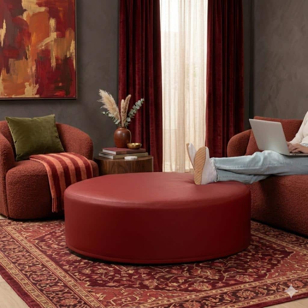 Jaxx Candler Round Couch Ottoman Large Coffee Table & Foot Rest, 44-Inch