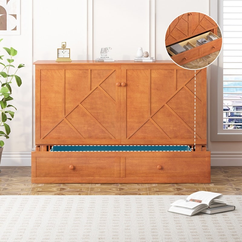Mixoy Modern Queen Murphy Bed Chest with Mattress and USB ports