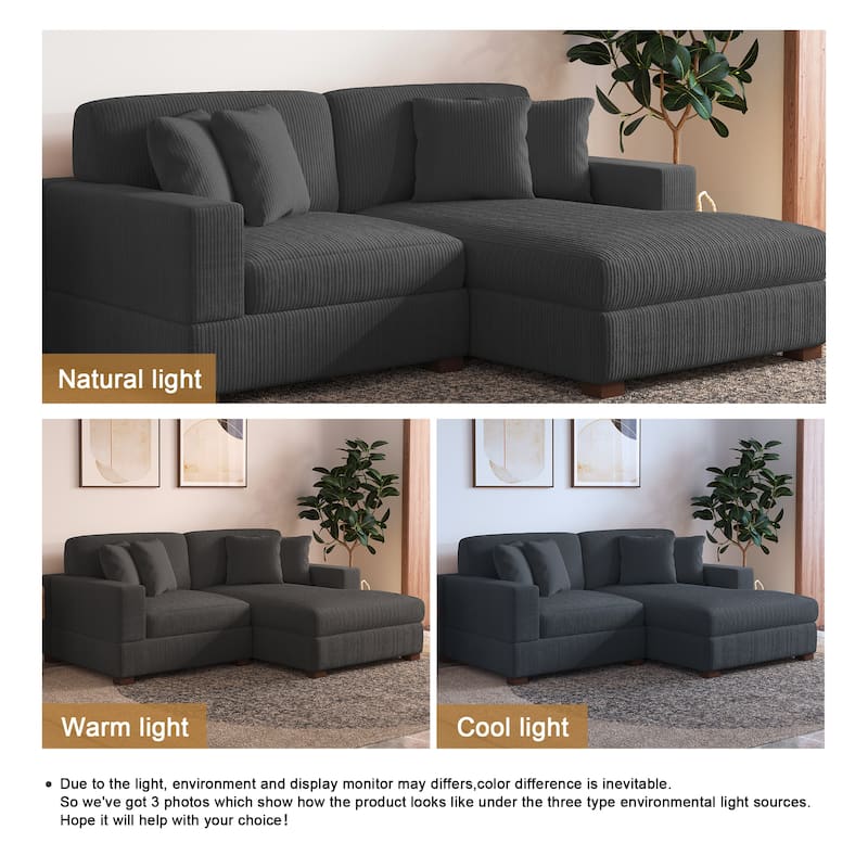 Modern L-Shaped Corduroy Modular Sectional Couch Sofa with Pillows