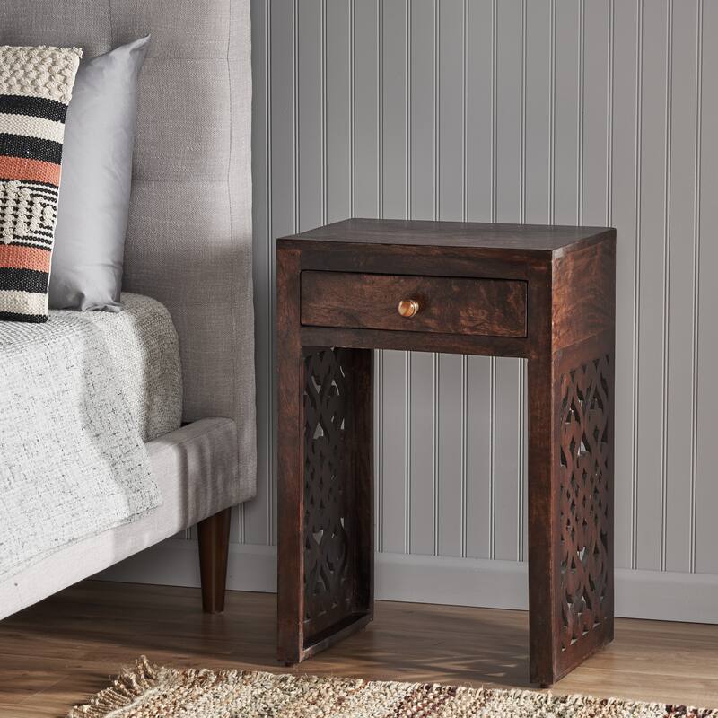 18" Traditional End Table with Wood Finish and One Drawer for Living Room or Bedroom