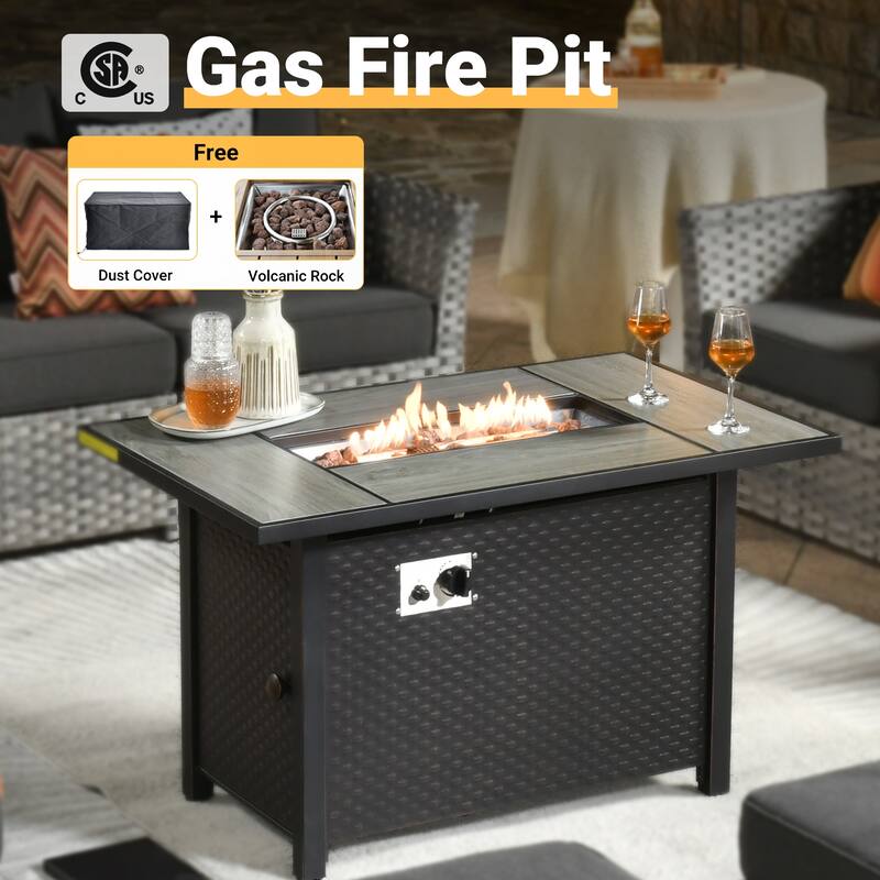 HOOOWOOO 13-piece Wicker Rattan Patio Sectional Conversation Set with Fire Pit