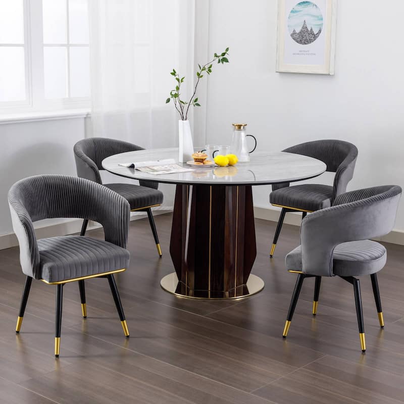 Swivel Velvet Dining Chair with Metal Legs, Set of 2