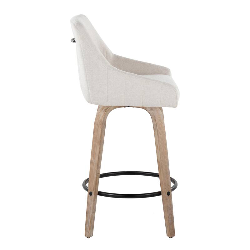 The Gray Barn Hadley 26" Fixed-Height Upholstered Counter Stool with Bent Wood Legs & Round Footrest (Set of 2)