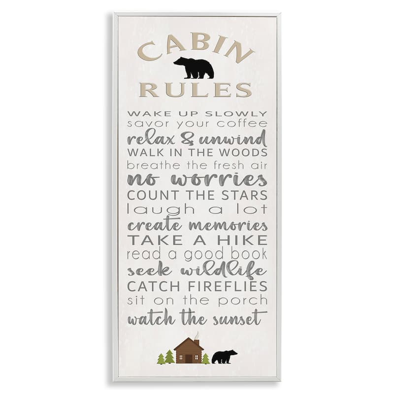 Stupell Fun Adventure Cabin Rules Framed Giclee Art Design By Seven Trees Design - 10 x 24 - White