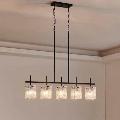 KAWOTI 5-light Linear Kitchen Island Pendant with Glam Glass Panels - L 38.25" * W 5" * H 24.65"