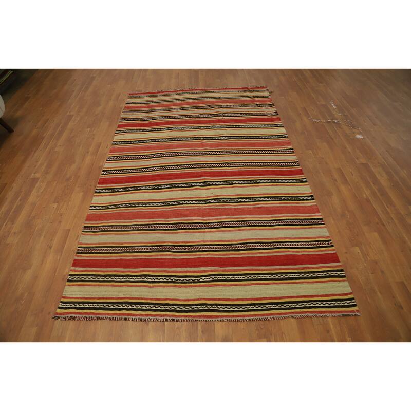 Hand Woven Oriental 100% Wool Carpet Southwestern Tribal Multi-Colored Kilim Area Rug - 8' 8'' X 5' 3''