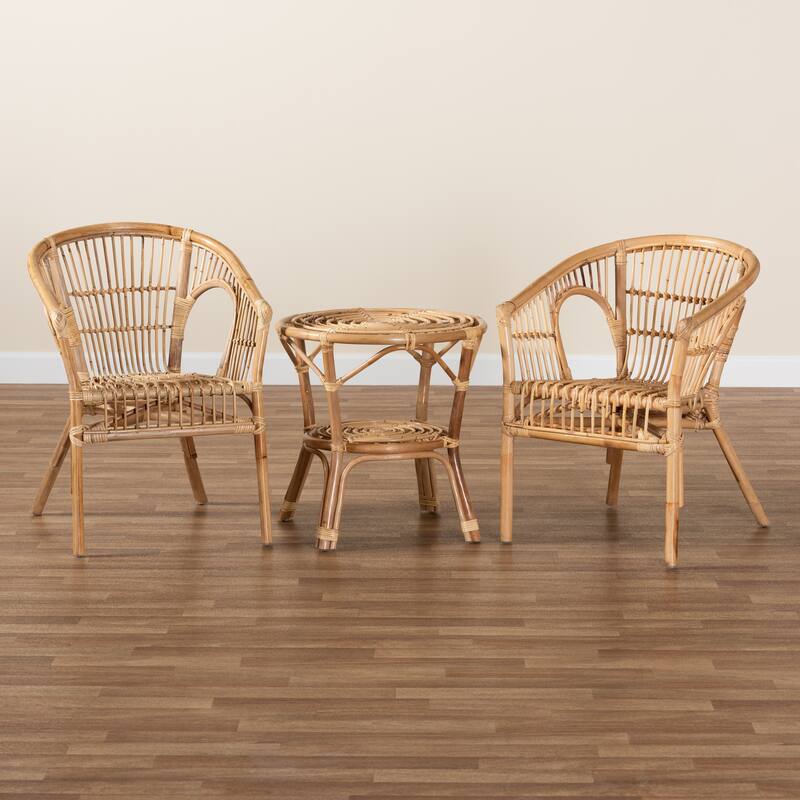 Alleta Modern Bohemian Natural Brown Rattan 3-Piece Living Room Set