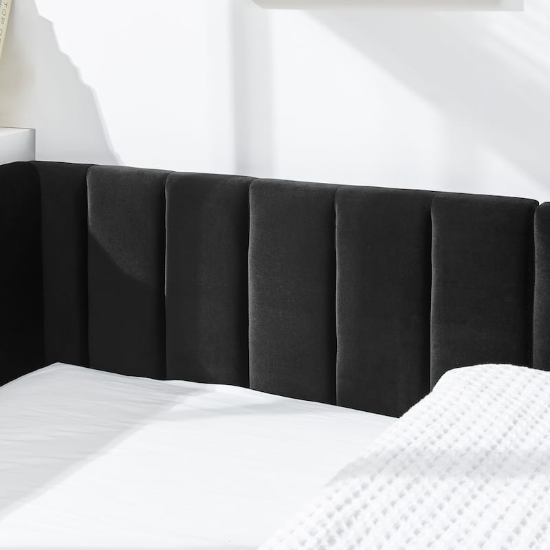 Full Platform Bed with Mid-Century Style, Wooden Frame & Sofa Function