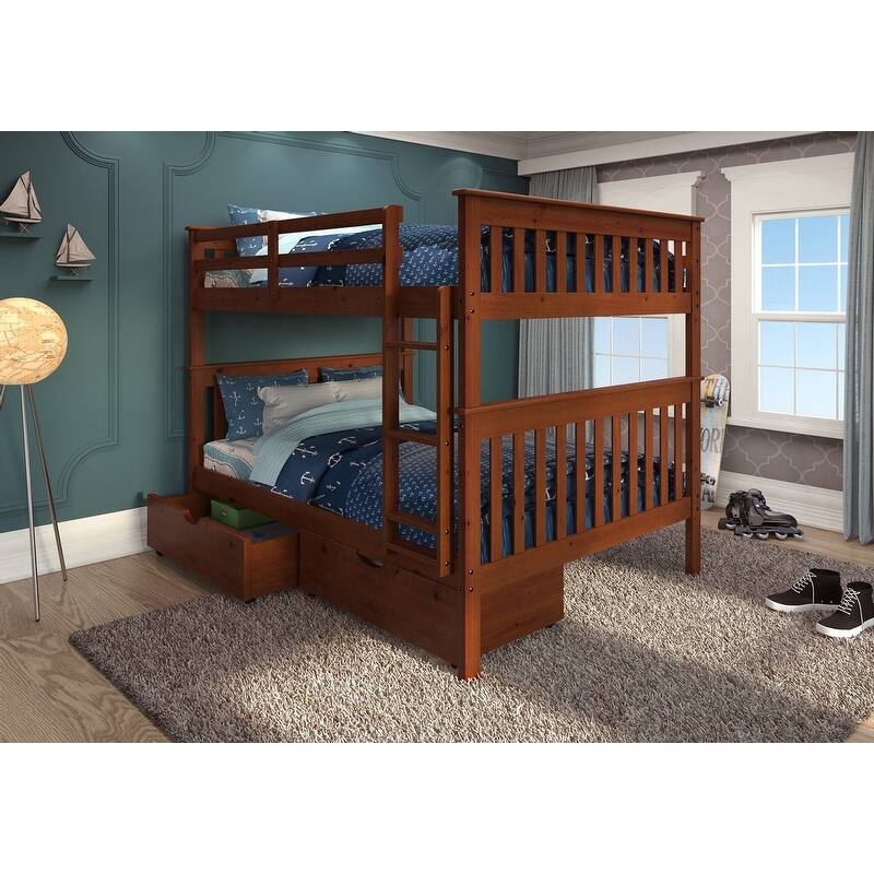 Espresso Full over Full Mission Bunk Bed with Drawers or Twin Trundle - Full - With Drawers