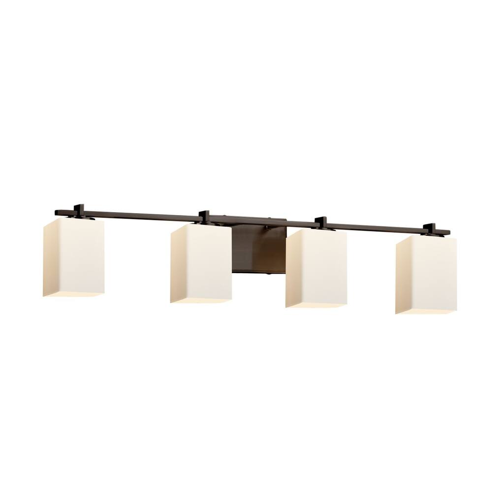 Justice Design Fusion Era 4-light Dark Bronze Bath Bar, Opal Square - Flat Rim Shade