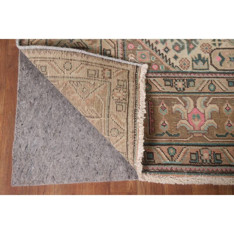 Hand Knotted Oriental 100% Wool Carpet Traditional Medallion Peach Tabriz Area Rug - 9' 7'' X 6' 7''