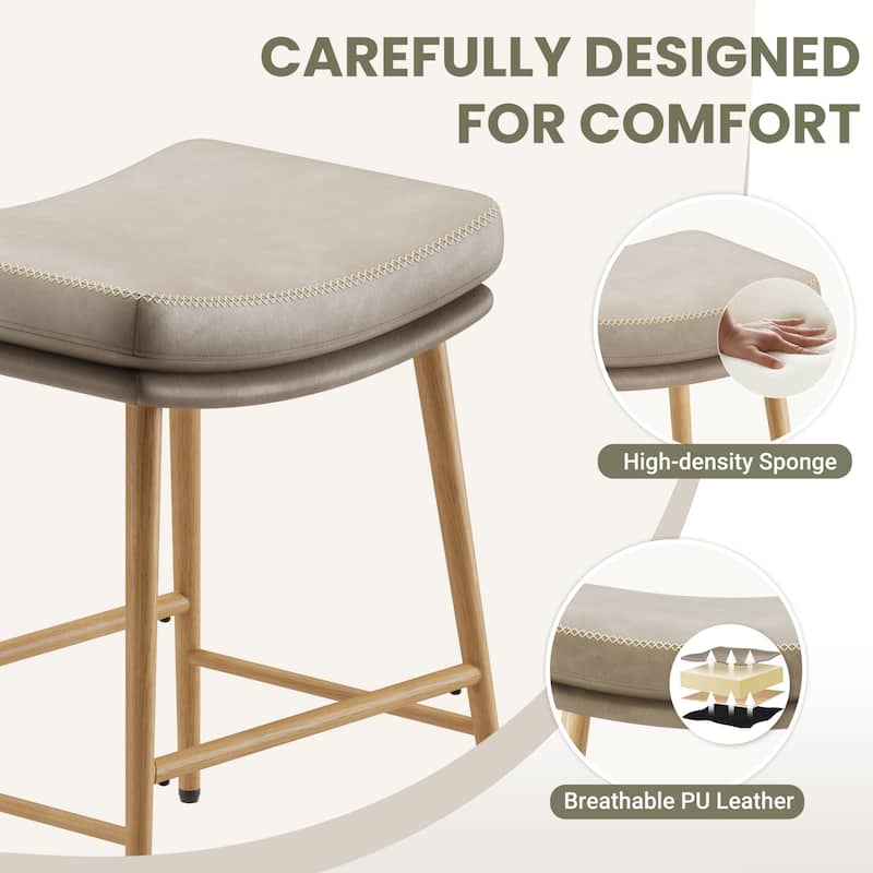 RENEWLINE Metal Bar Stools, 24 Inch Backless Counter Height Stools（Set of 2/3/4/6） with PU Leather Seat & Footrest