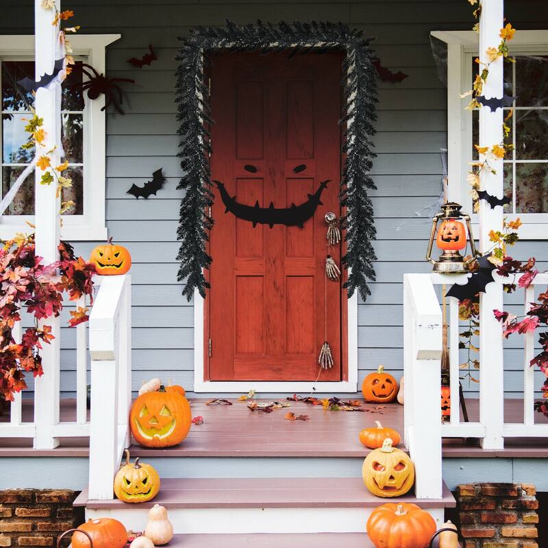 9 Feet Pre-lit Christmas Halloween Garland with 50 Purple LED Lights - BLACK