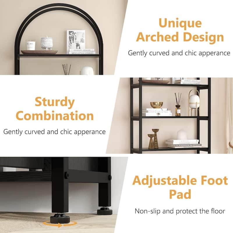 71.5 Inch Open Bookshelf with 2 Doors and 4 Shelves, Tall Standing Bookshelves Metal Frame Storage