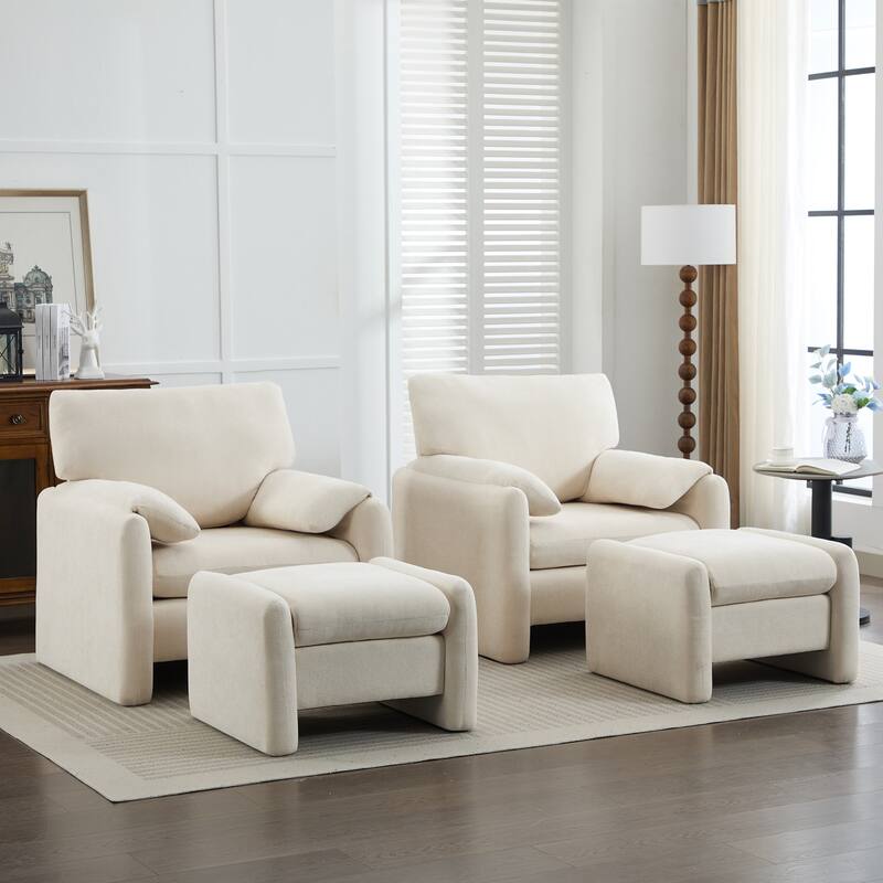 Chenille Single Sofa Chair & Ottoman Set