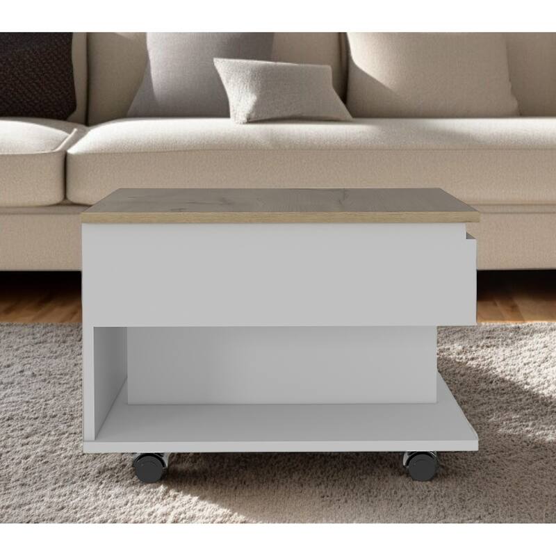 22" White And Light Oak Manufactured Wood Rectangular Coffee Table With Drawer - 15.3" H x 21.6" W x 19.6" D - 15.3" H x 21.6" W x 19.6" D - Multi - Wood