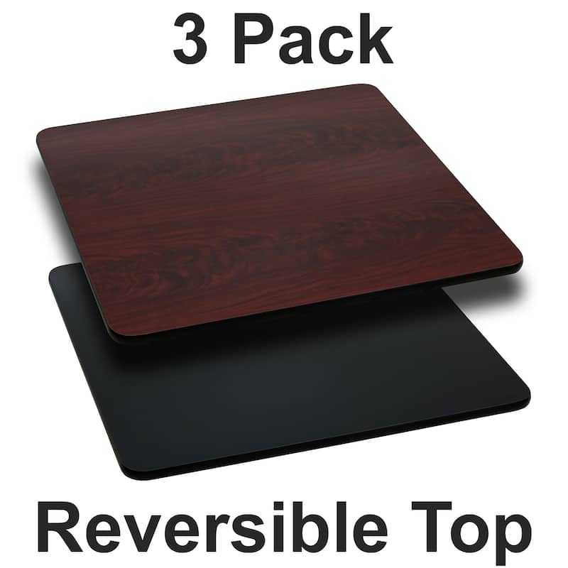 3 Pack 24'' Square Table Top with Reversible Laminate Top - Black/Mahogany