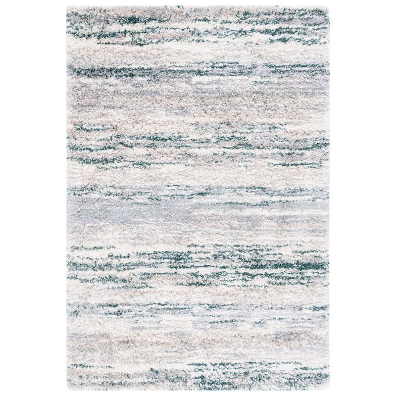 SAFAVIEH Fontana Shag Mevlide Modern Stripe 2-inch Thick Rug - 3' x 5' - Ivory/Green