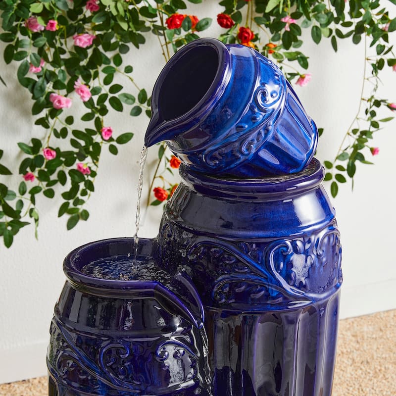 Glitzhome 27"H/35"H 3-Tier or 4-Tier Embossed Pattern LED Ceramic Pots Fountain