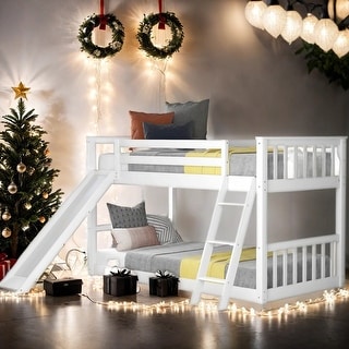 Twin Over Twin Bunk Bed With Convertible Slide And Ladder for Bedroom