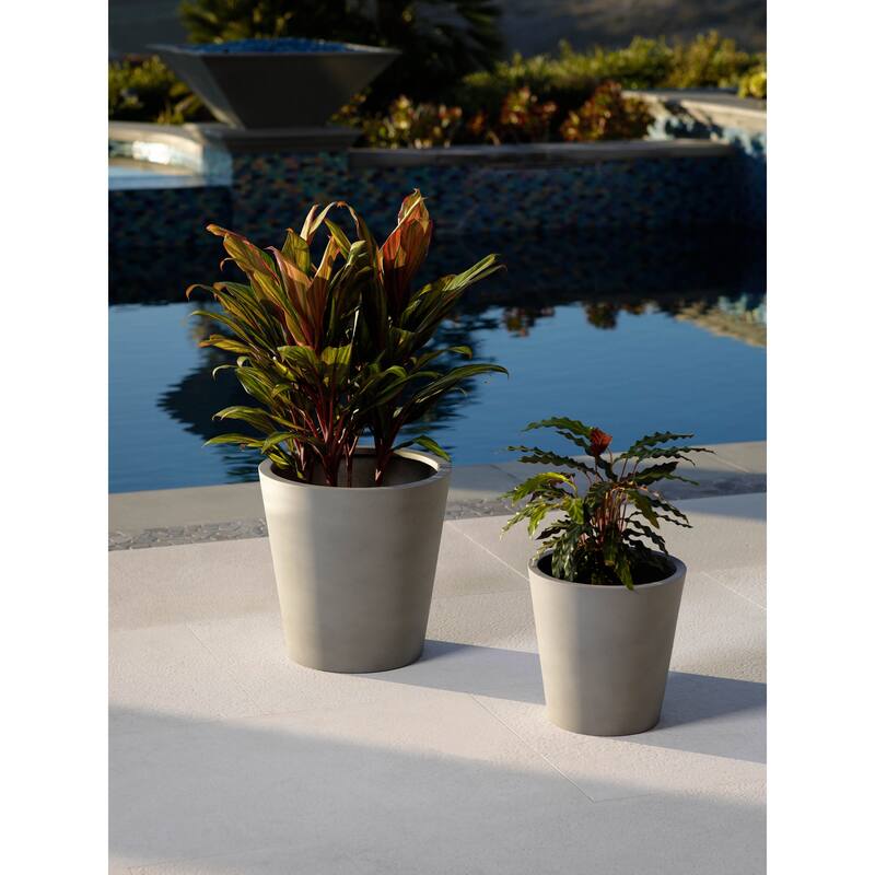 Indoor/Outdoor Large Minimalist Fiberstone Lightweight Cone Round Planter Pot - 19, 15, 11 in