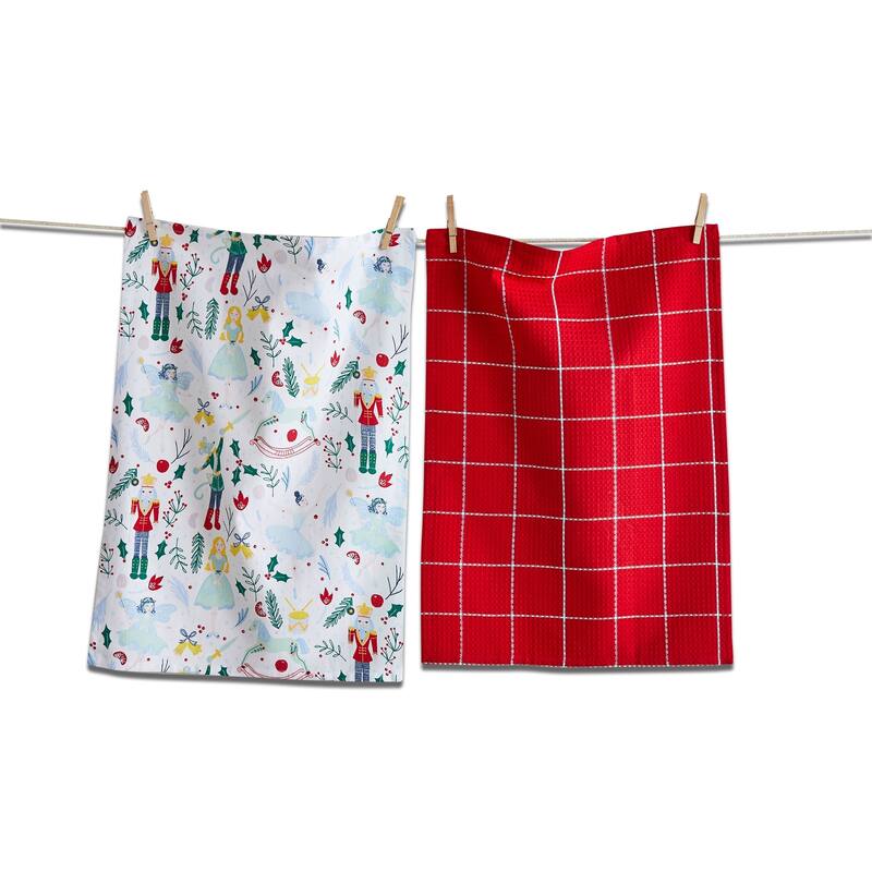 Nutcracker Dishtowel Set of 2 - Multicolor Cotton Kitchen Towels, Everyday Use, Machine Wash, 26" x 18"