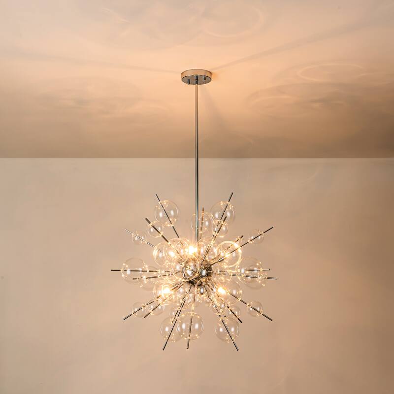 6-Light Modern Glam Linear Sputnik Clear Glass Globe Bubble Chandelier Cluster Starburst Pendant Island Light