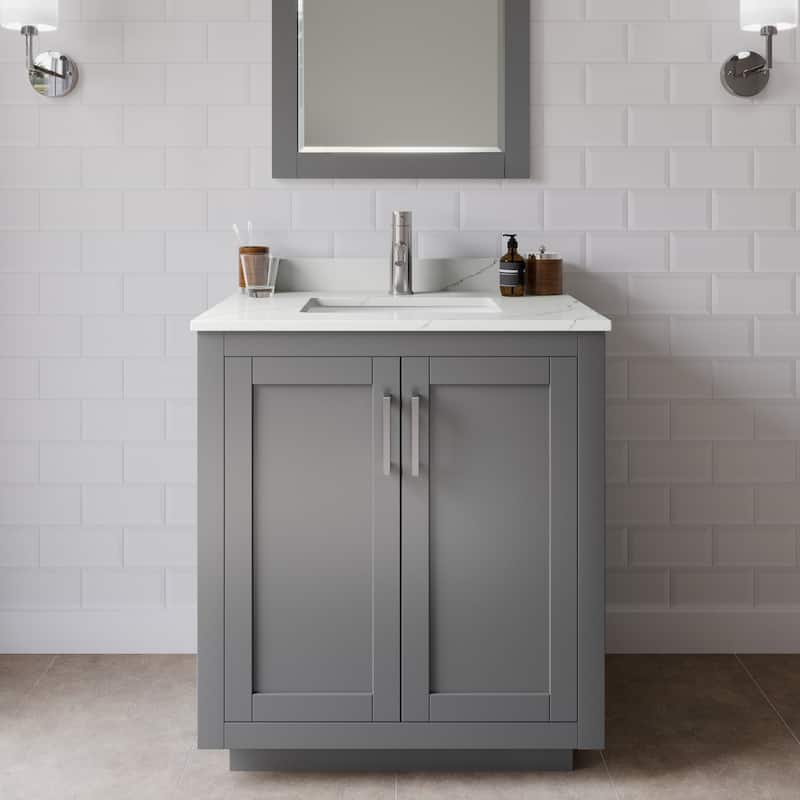 Wyndham Collection WCF292930S-QTZ-UNSMXX Miranda 30" Free Standing - Dark Gray / Giotto Quartz Top / Brushed Nickel