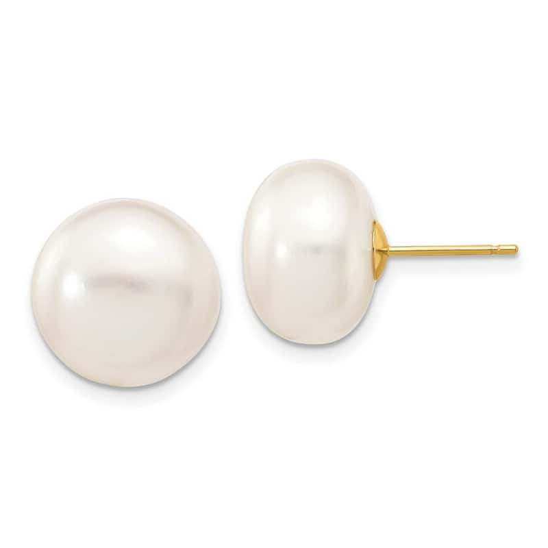 Curata 10k Yellow Gold 4mm-14mm White Button Freshwater Cultured Pearl Stud Earrings