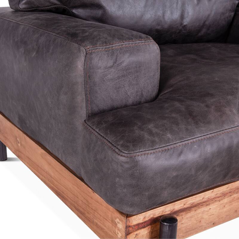Chiavari Distressed Antique Ebony Leather Armchair