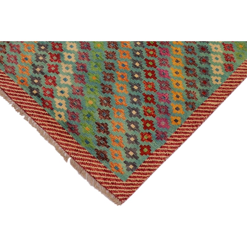 Shabby Chic Balochi Bowers Blue/Red Hand Knotted Wool Rug - 3'4'' x 5'1''