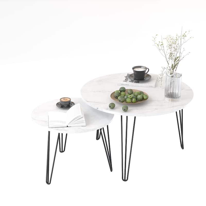Wood End Table Coffee Table Dining Table Set of 2 with Iron Legs Sofa Table Display Table Office Table for Bedroom