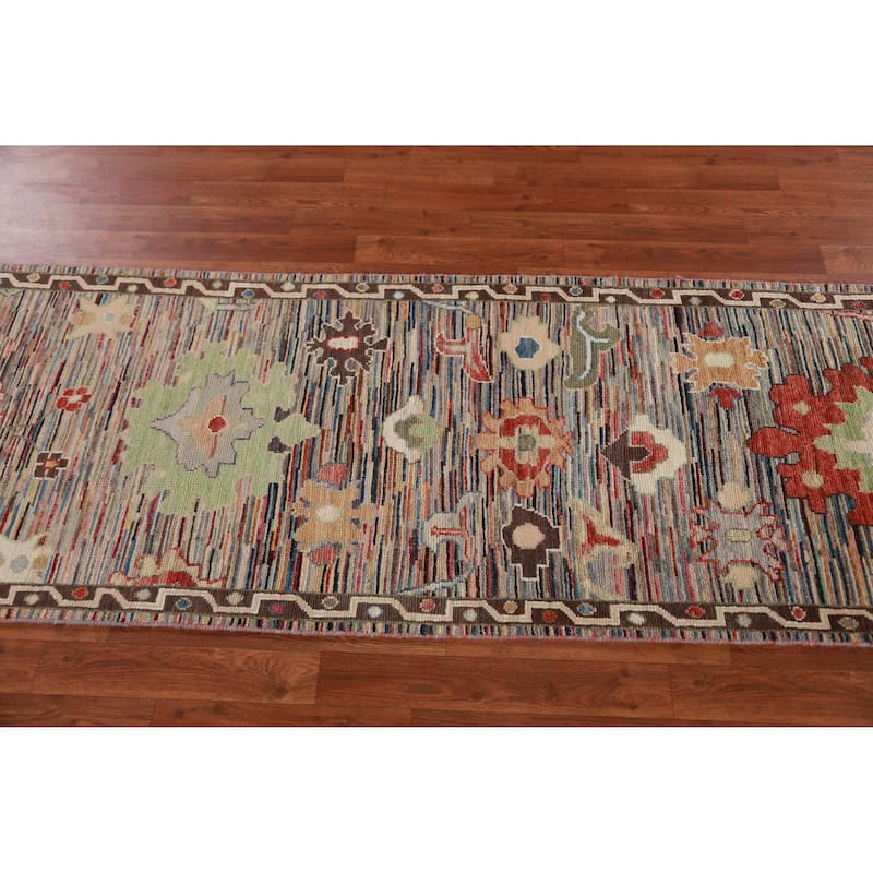 Handmade Vegetable Dye Oushak Turkish Runner Rug Floral Wool Carpet - 2'6" x 19'11"