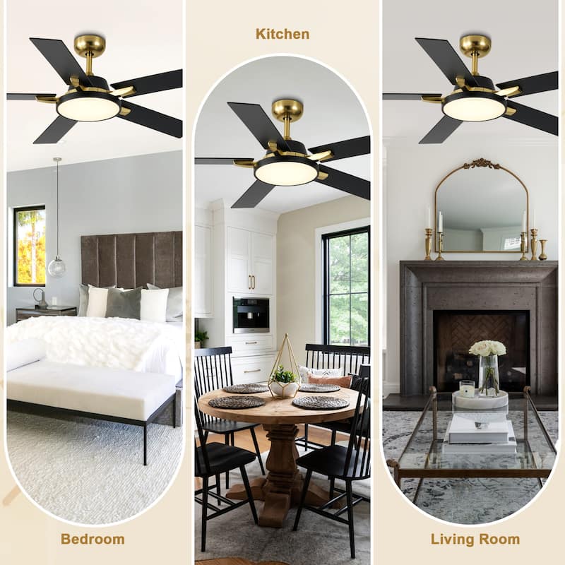 Bella Depot 52" Modern Ceiling Fan with Light and Remote Black 6-Speed Reversible Fan