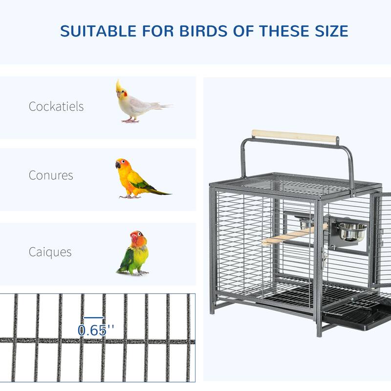 Black Vein Metal Bird Cage with Wooden Perch Stainless Steel Bowls and Multiple Doors for Small Birds