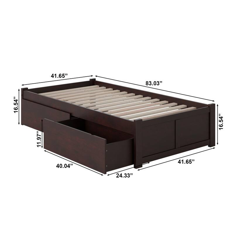 Concord Twin XL Platform Bed with Footboard and 2 Drawers in Espresso