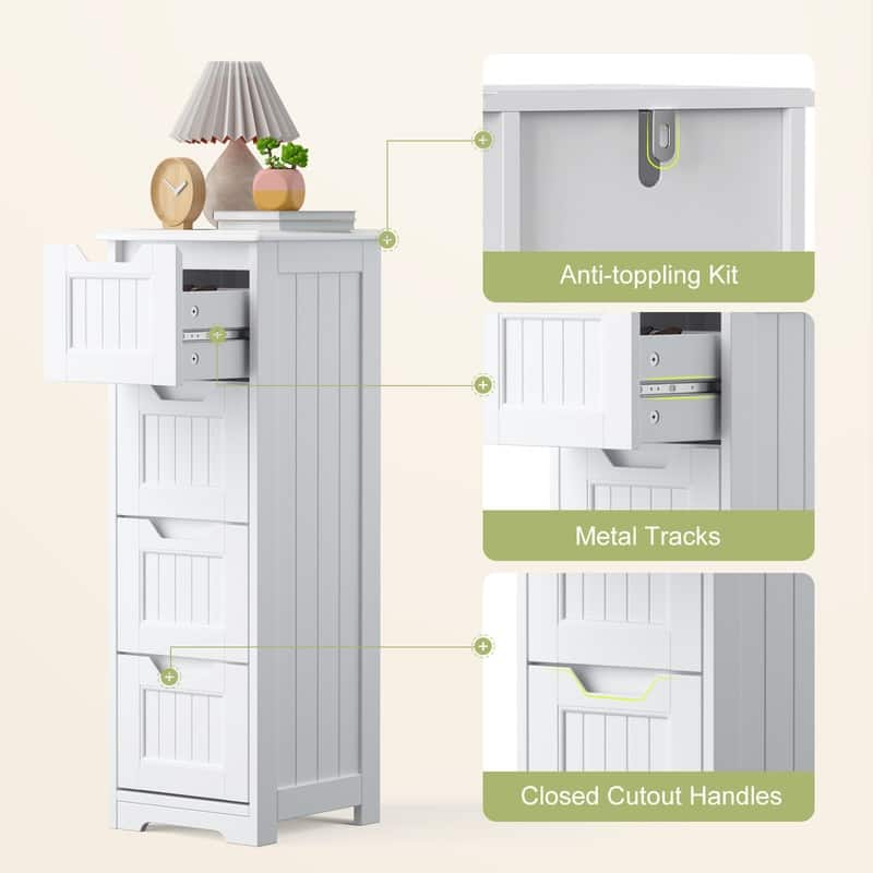 Bathroom freestanding floor standing storage cabinet with 4 drawers slim storage cabinet tall linen tower